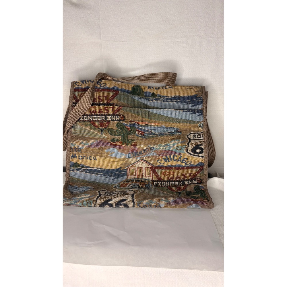 Route 66 Vintage Tapestry Tote Bag Multi Scenic Road Trip Woven Shoulder Bag